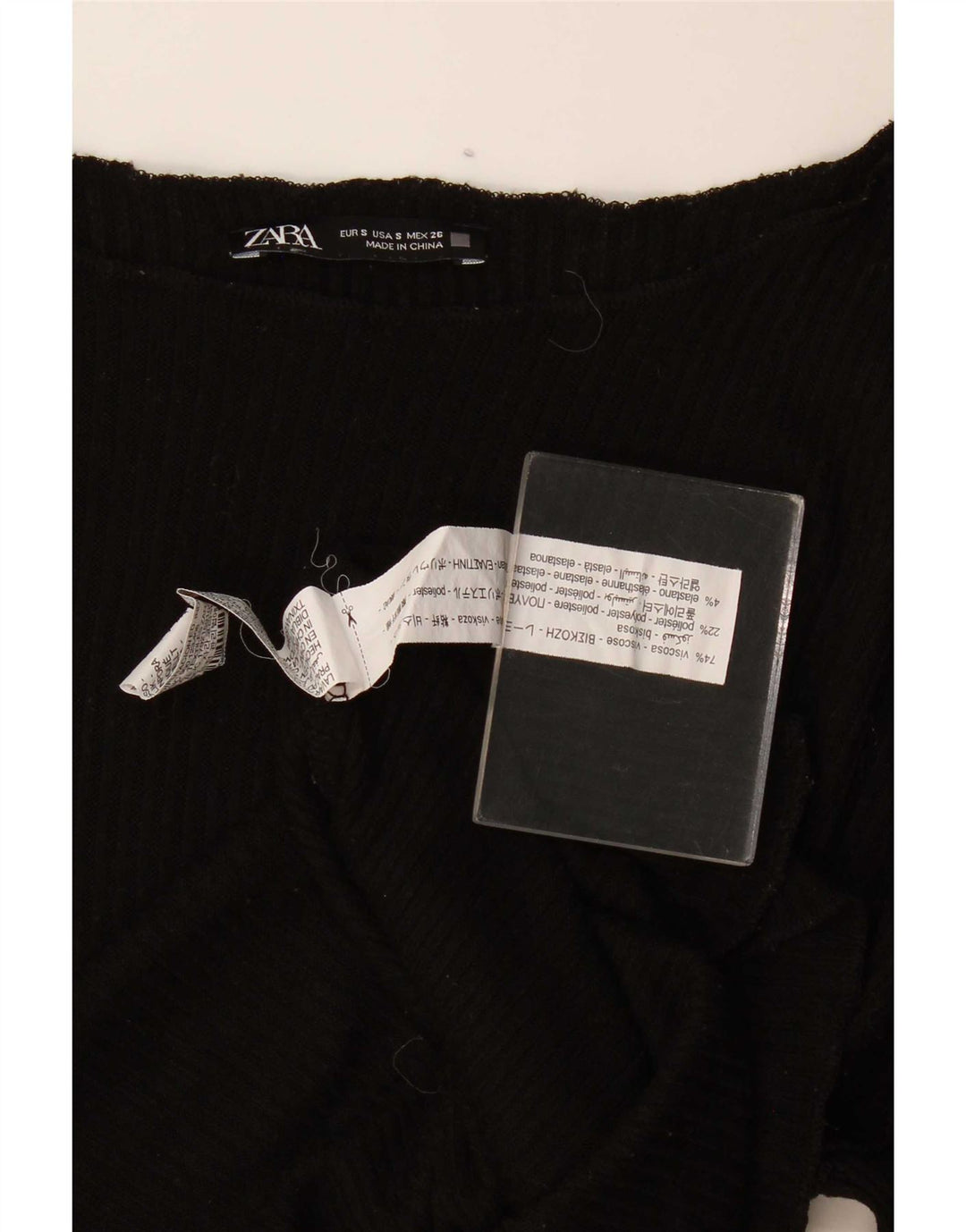 Zara Damen Übergroßes Top Langarm UK 10 Small Schwarze Viskose