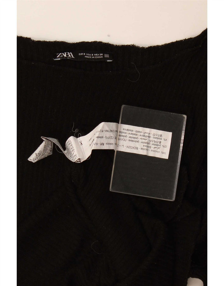 Zara Damen Übergroßes Top Langarm UK 10 Small Schwarze Viskose