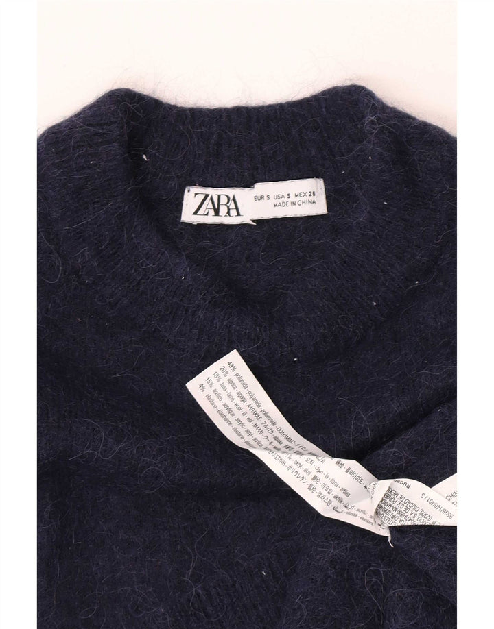Zara Damen-Pullover mit Rundhalsausschnitt, Gr. 10, Größe S, Marineblau, Polyamid