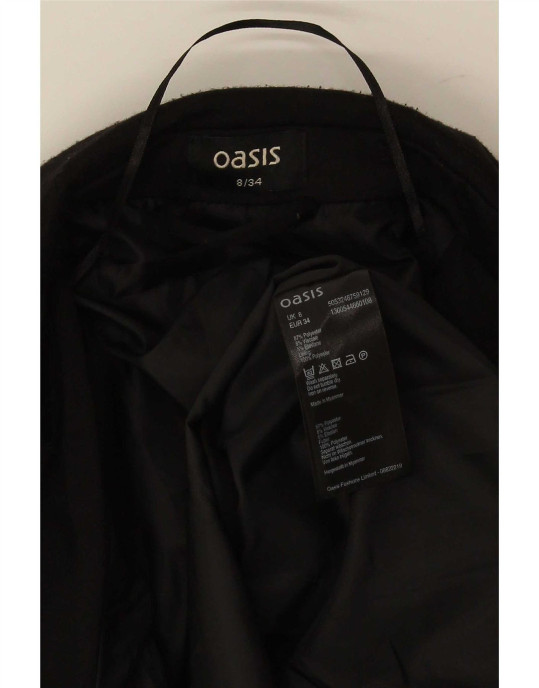 Oasis Womens Open Blazer Jacke UK 8 Small Schwarz Polyester