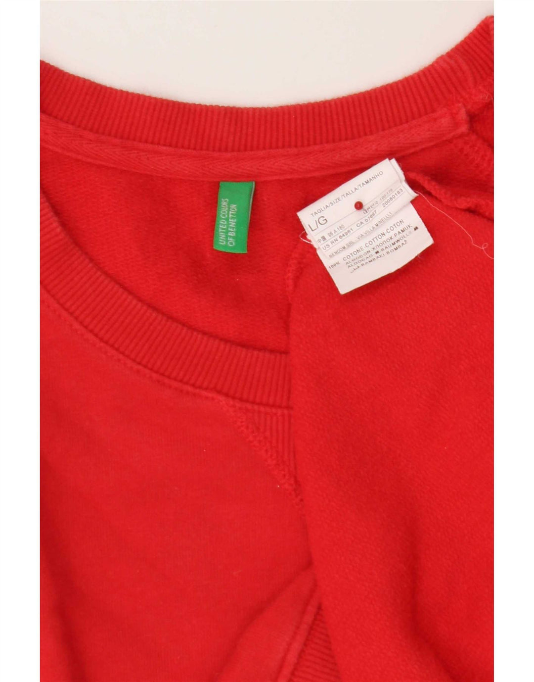 Benetton Herren-Sweatshirt, Pullover, groß, aus roter Baumwolle