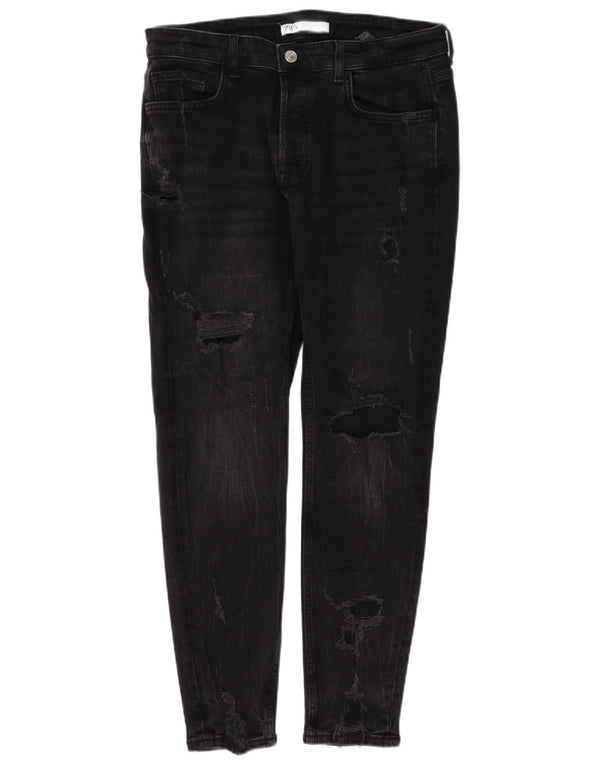Zara Herren Distressed Skinny Jeans EU 44 Large W34 L29 Schwarze Baumwolle
