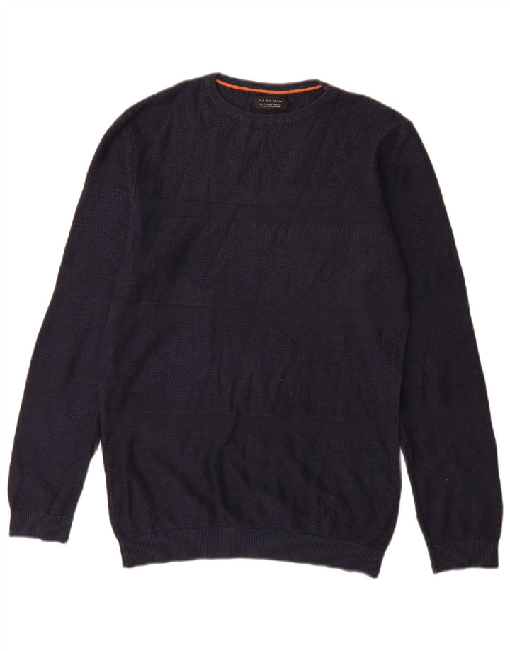 Zara Herren-Pullover mit U-Boot-Ausschnitt, klein, marineblau gestreift