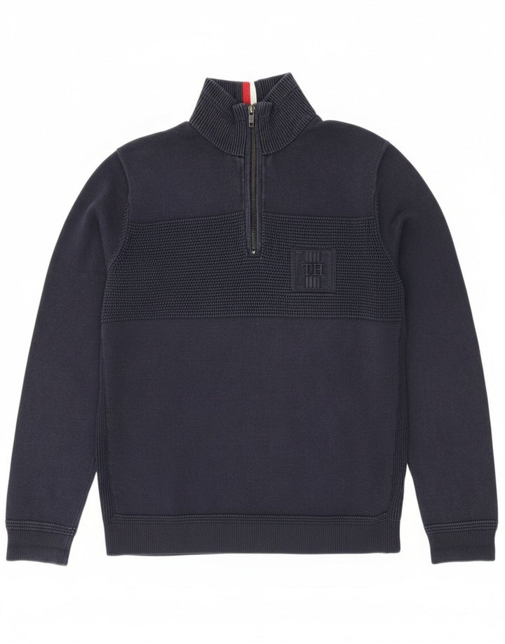 Tommy Hilfiger Herren-Pullover mit Reißverschluss am Hals, mittlere marineblaue Baumwolle