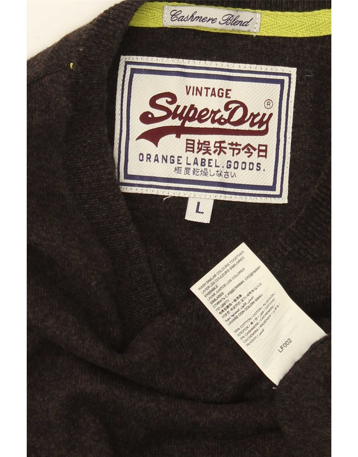 Superdry Herren-Pullover mit V-Ausschnitt, groß, braune Baumwolle