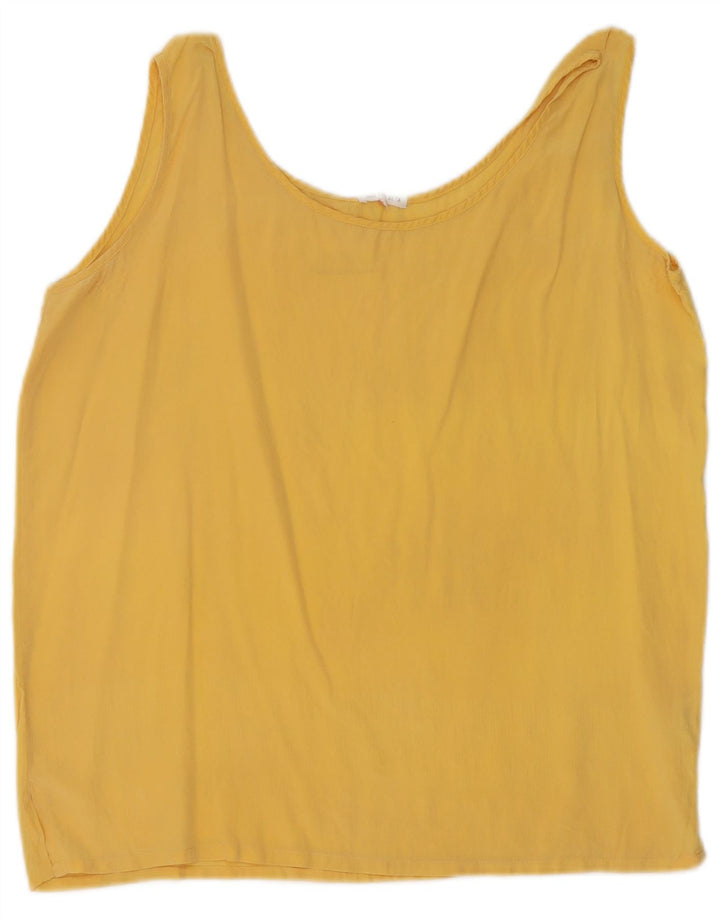 Vintage Damen Ärmelloses Blusentop UK 14 Mittelgelbe Seide