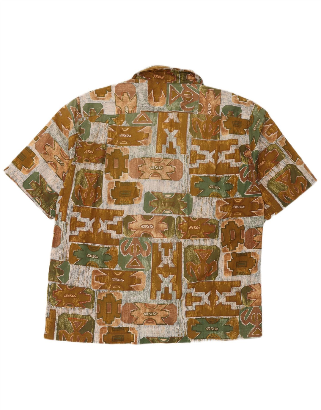 Vintage Herren Kurzarmhemd Medium Khaki Geometrisch