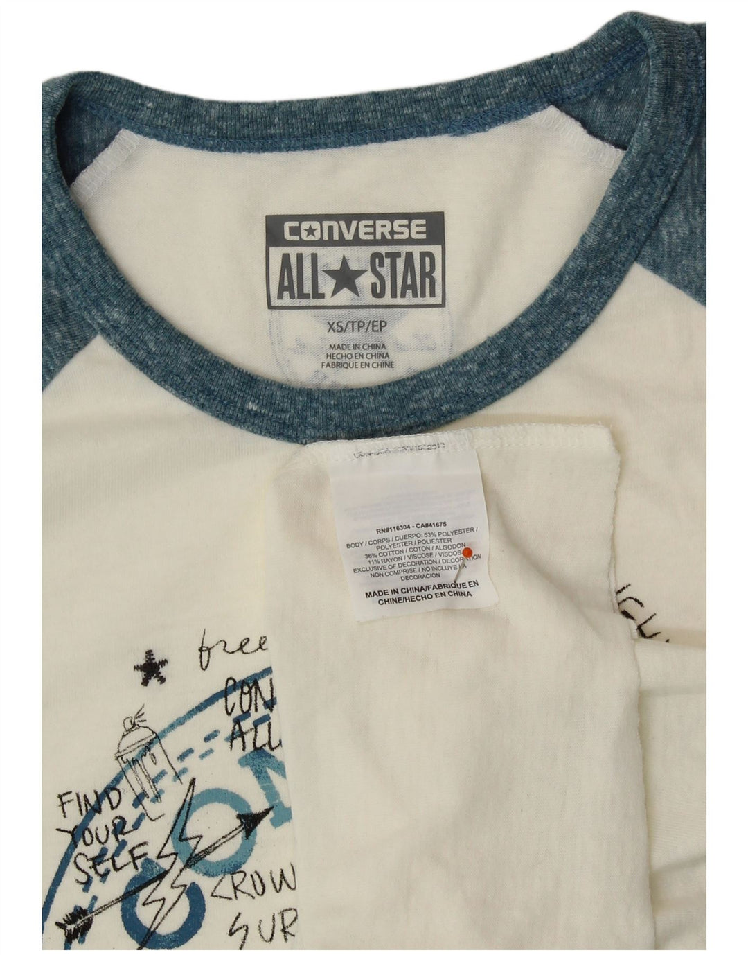 CONVERSE Damen Chuck Taylor Graphic Top 3/4 Ärmel UK 6 XS Weiß