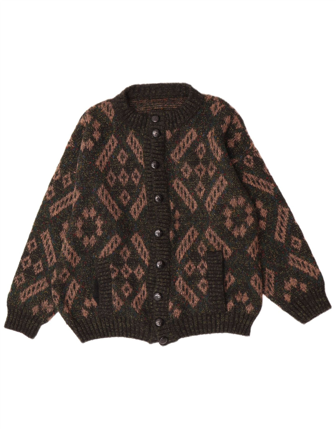 Vintage Herren Cardigan Pullover Große grüne geometrische Wolle
