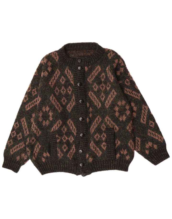 Vintage Herren Cardigan Pullover Große grüne geometrische Wolle