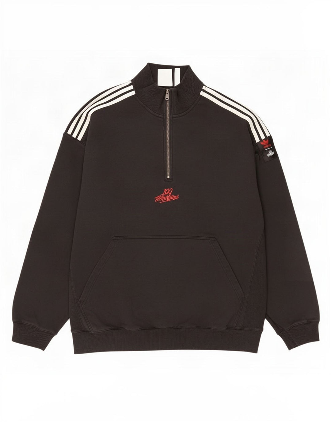 Adidas Herren-Sweatshirt mit Reißverschluss am Hals, groß, aus schwarzer Baumwolle