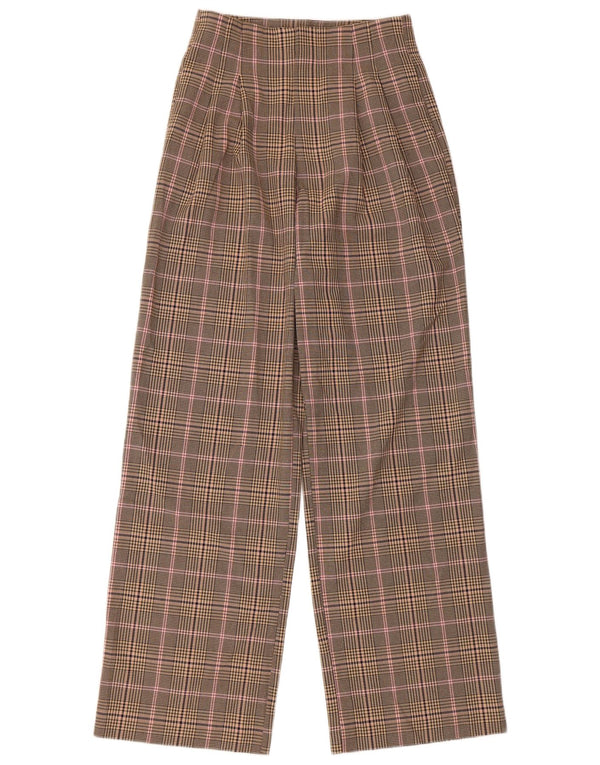 Zara Damen Pegged Freizeithose XS W24 L30 Beige kariertes Polyester