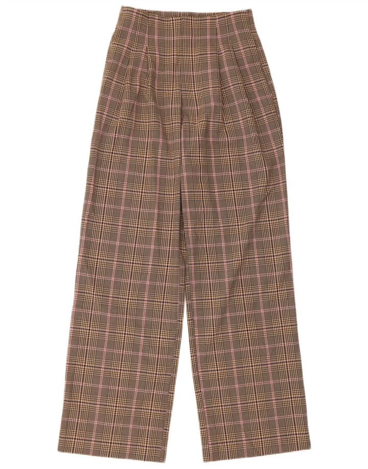 Zara Damen Pegged Freizeithose XS W24 L30 Beige kariertes Polyester