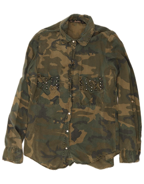 Zara Damen-Militär-Jeanshemd, Gr. 44, groß, grüne Tarnung