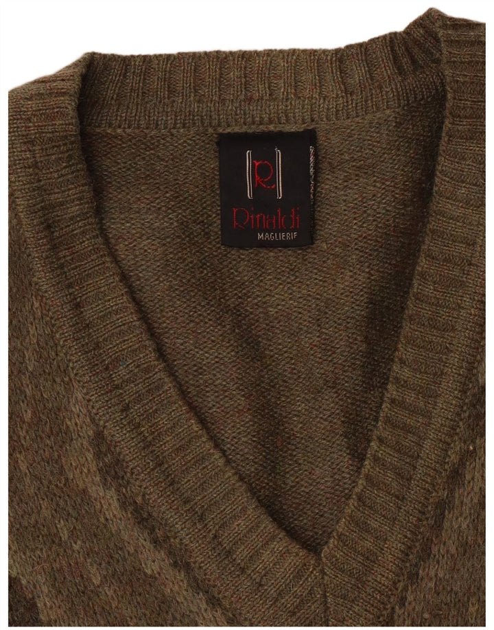 Rinaldi Herren-Pullover mit V-Ausschnitt, Mittelkhaki, Argyle-/Diamantwolle