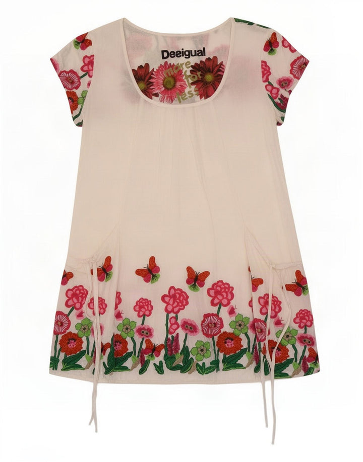 Desigual Damen Tunika-Top UK 12 Mittelweiße Viskose mit Blumenmuster
