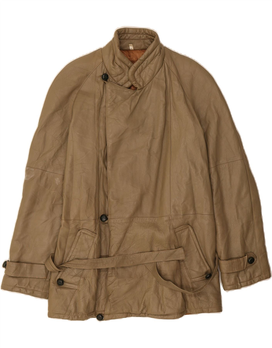 VINTAGE Mens Leather Jacket IT 48 Medium Khaki Leather Vintage Vintage and Second-Hand Vintage from Messina Hembry 