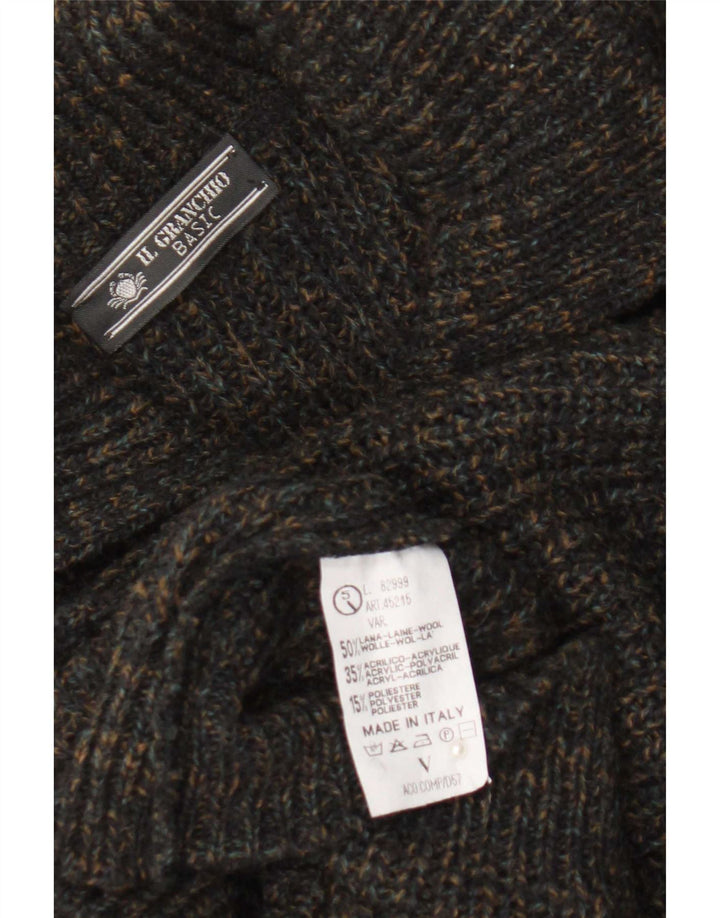 Il Granchio Herren-Strickjacke mit normaler Passform, große marineblau gesprenkelte Wolle