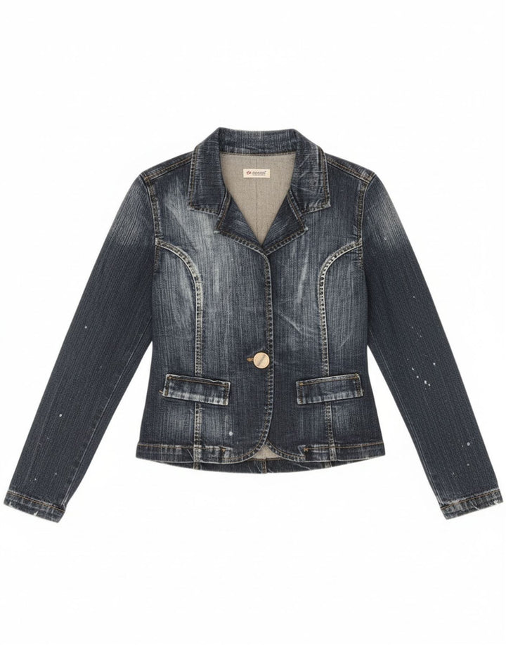 Vitamina Damen-Jeans-Blazer mit 1 Knopf, Größe UK 14, mittelblaue Baumwolle
