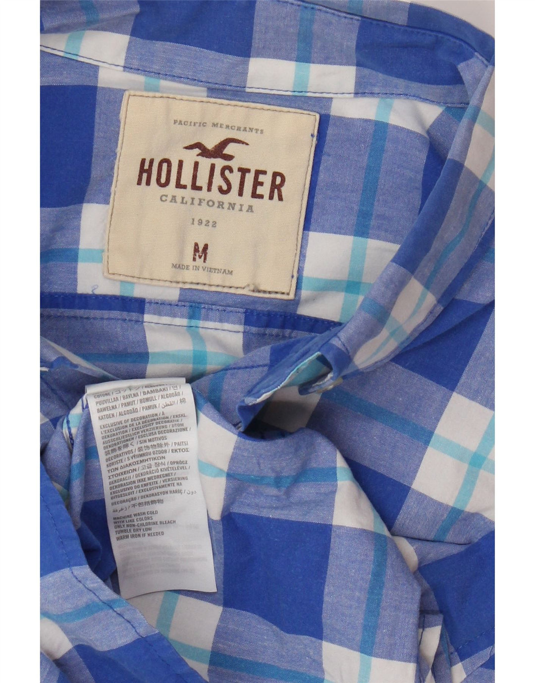 Hollister Herrenhemd aus mittelblau karierter Baumwolle