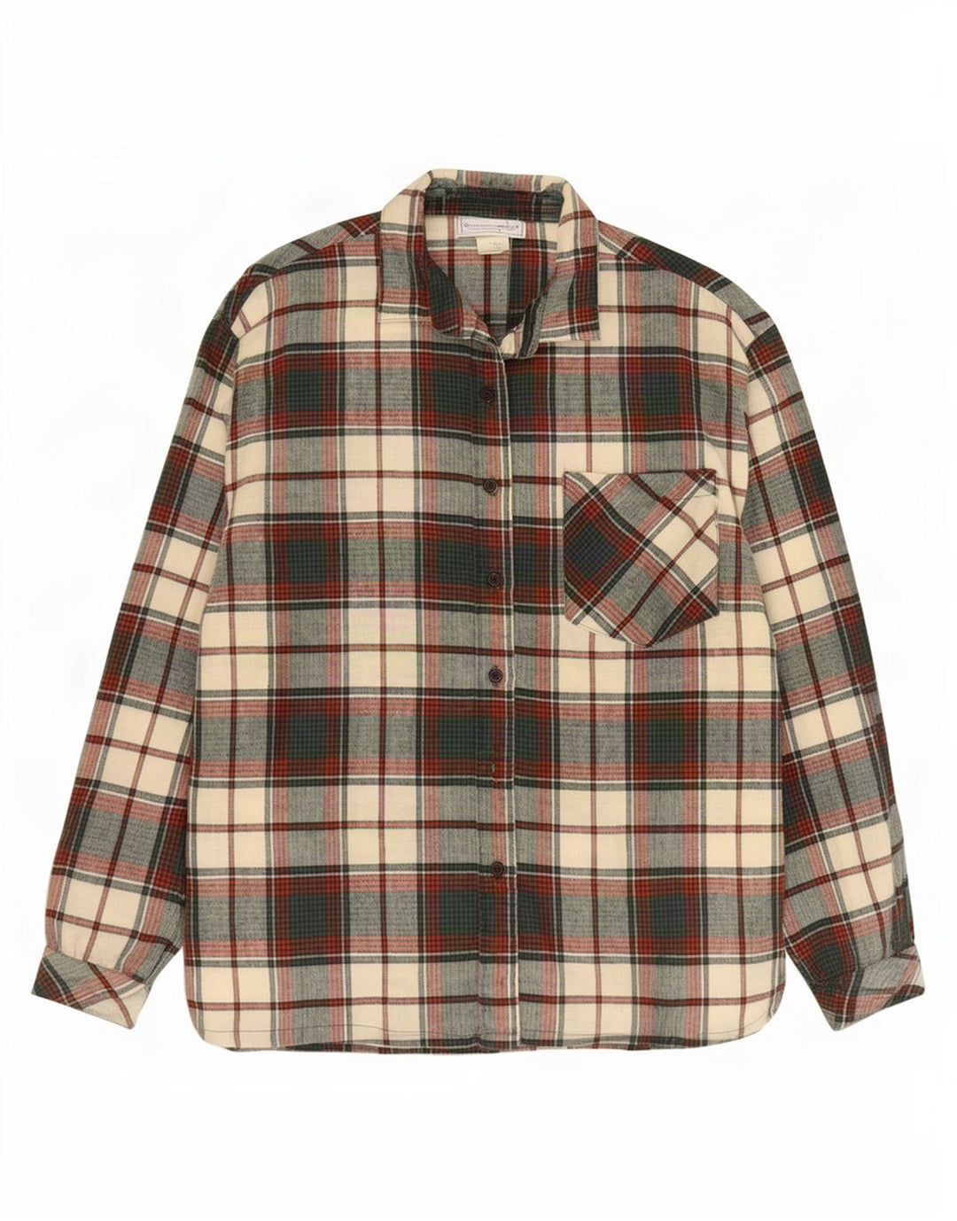 Vintage Damen Flanellhemd UK 14 Mittelgrün karierte Baumwolle