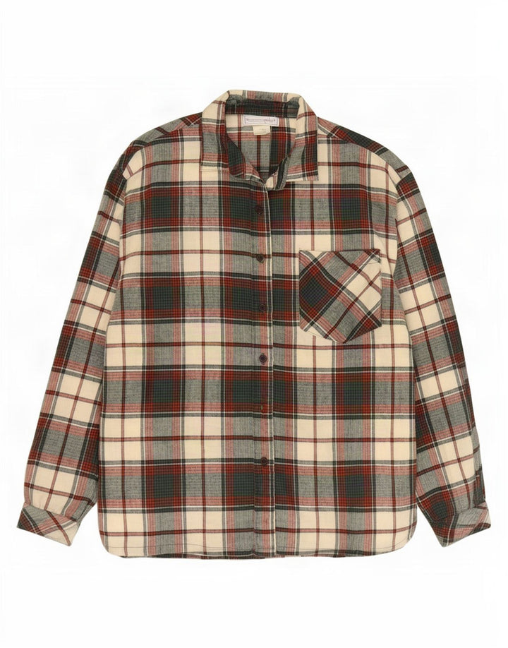 Vintage Damen Flanellhemd UK 14 Mittelgrün karierte Baumwolle