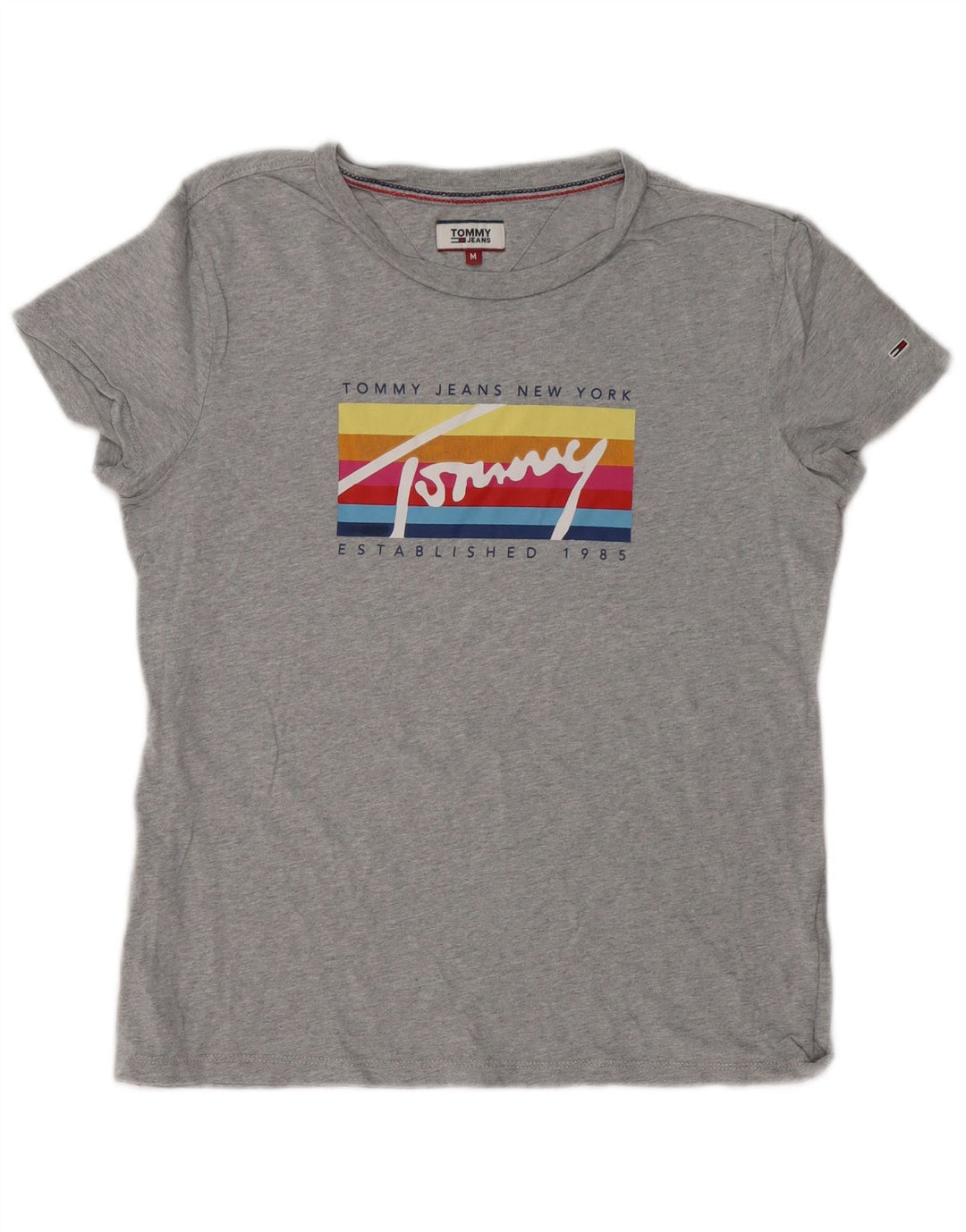 Tommy Hilfiger Damen T-Shirt mit Grafik, UK 14, Mittelgrau