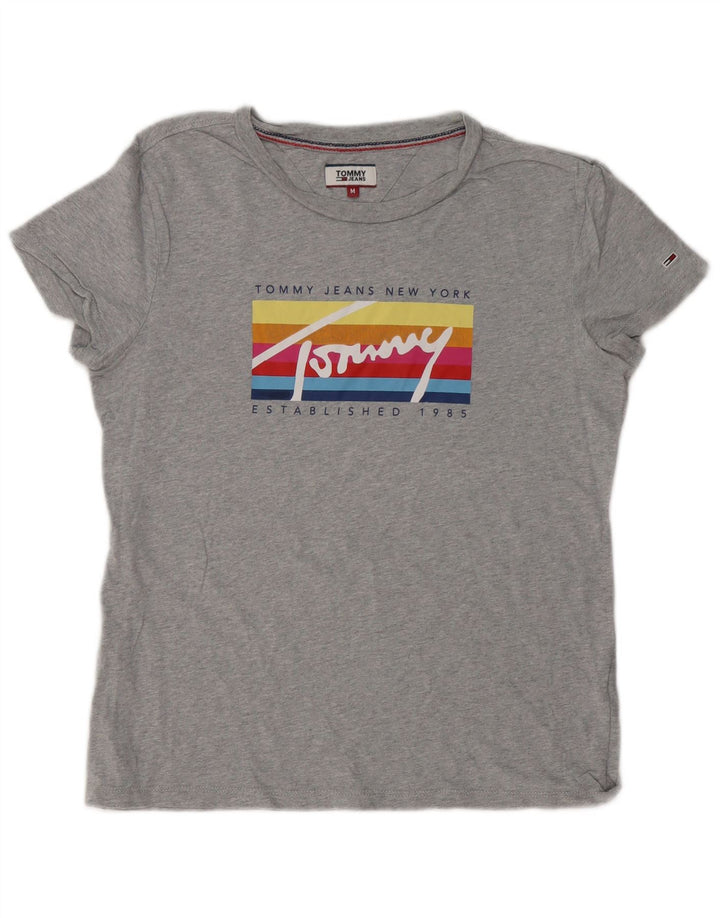 Tommy Hilfiger Damen T-Shirt mit Grafik, UK 14, Mittelgrau