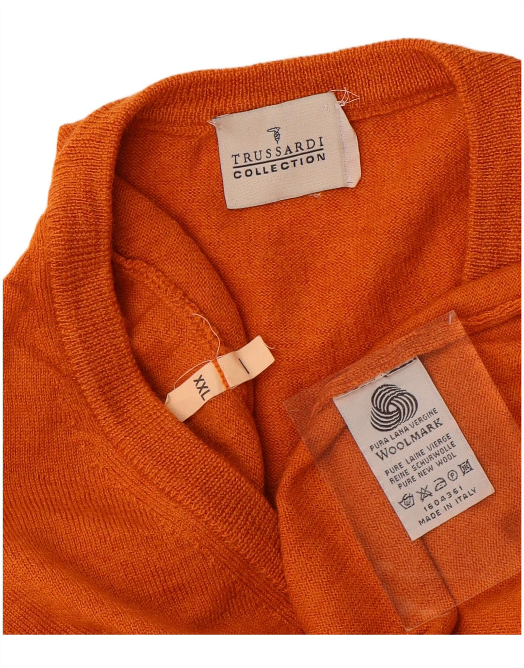 TRUSSARDI Damen Pullover mit V-Ausschnitt UK 20 2XL Orange Wolle