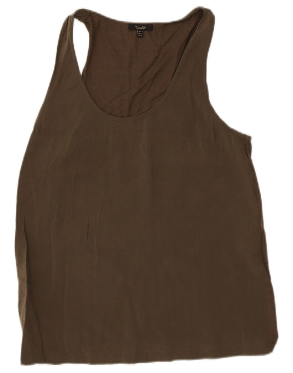 Massimo Dutti Damen Weste Top UK 10 Small Khaki Baumwolle