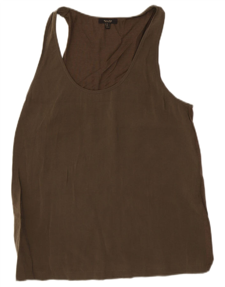 Massimo Dutti Damen Weste Top UK 10 Small Khaki Baumwolle