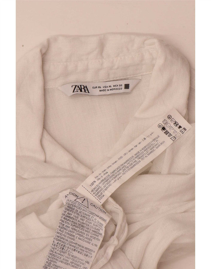 Zara Damen Crop Front Tie Shirt UK 18 XL Weiß Leinen