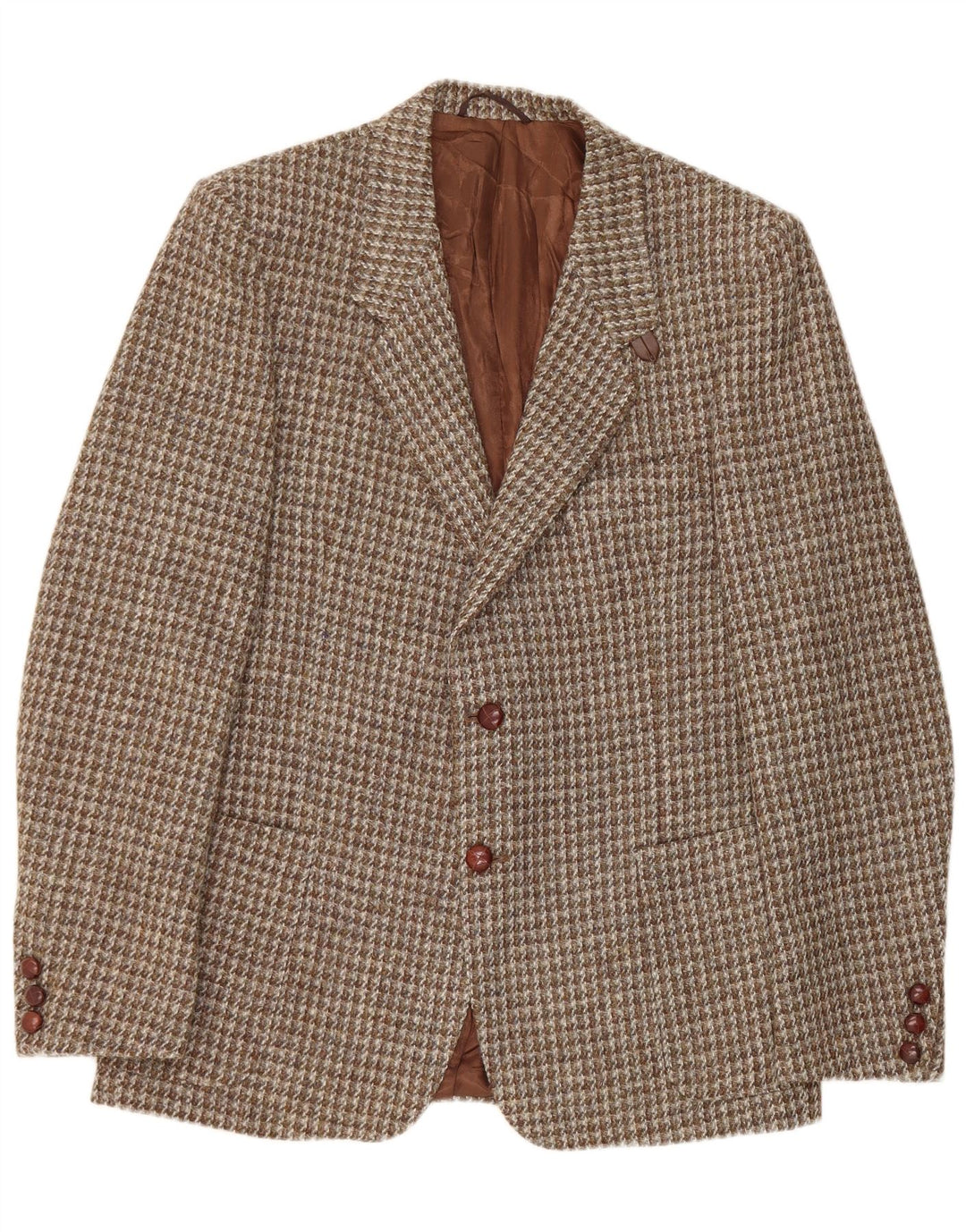 Harris Tweed Herren-Blazer mit 2 Knöpfen, UK 42, XL, brauner Hahnentrittmuster