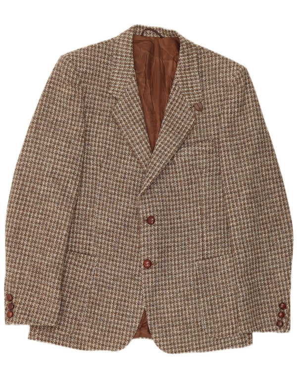 Harris Tweed Herren-Blazer mit 2 Knöpfen, UK 42, XL, brauner Hahnentrittmuster