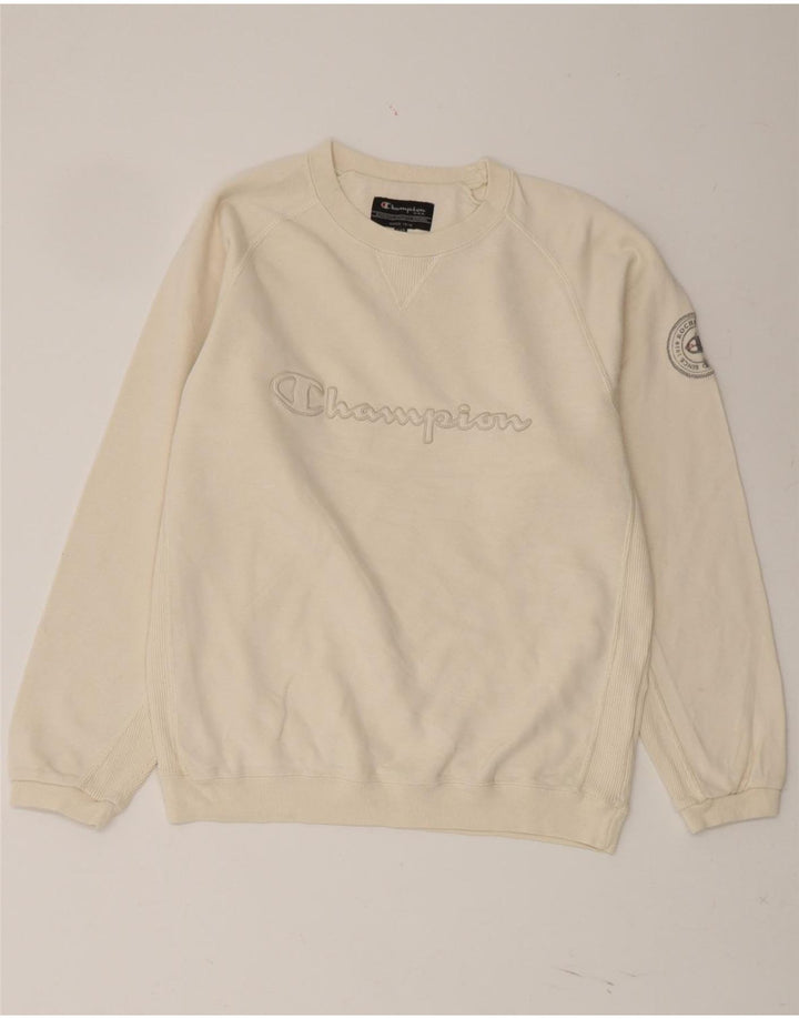 CHAMPION Boys Graphic Sweatshirt Jumper 11-12 Years Beige Cotton Vintage Champion and Second-Hand Champion from Messina Hembry 