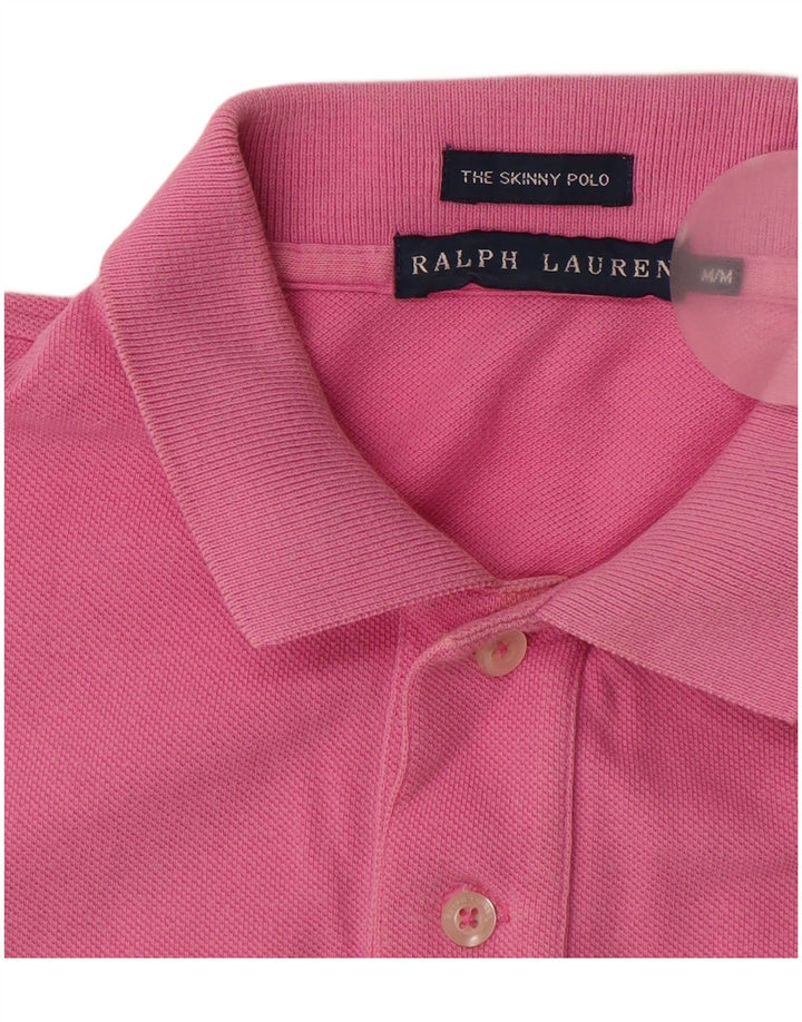 RALPH LAUREN Damen Skinny Poloshirt UK 12 Mittelrosa Baumwolle