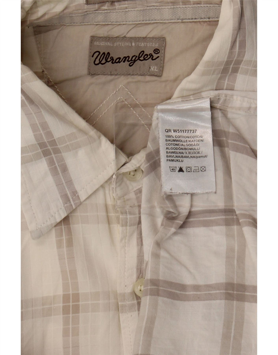 Wrangler Herren-Hemd, klassisch, schmal geschnitten, XL, cremefarben, kariert, Baumwolle