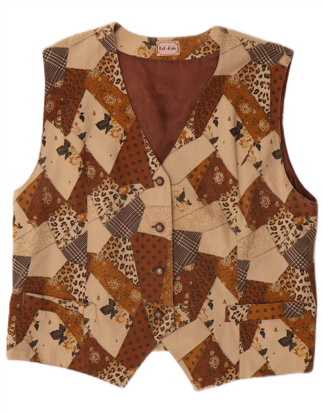 Vintage Mädchenweste 15-16 Jahre Braunes Patchwork-Triacetat