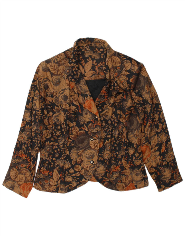 Vintage Damen 3-Knopf-Blazerjacke UK 38 Mittelbraun geblümt
