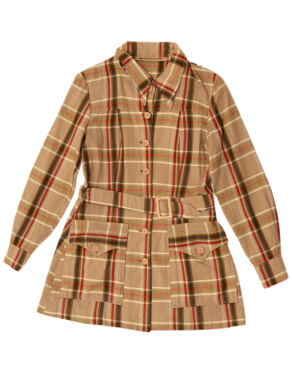 Daniel Hechter Damen Longline-Hemdbluse UK 10 Small Brown Check