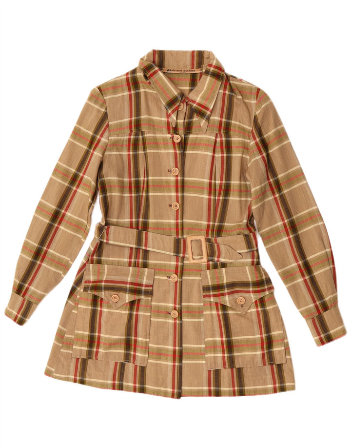 Daniel Hechter Damen Longline-Hemdbluse UK 10 Small Brown Check