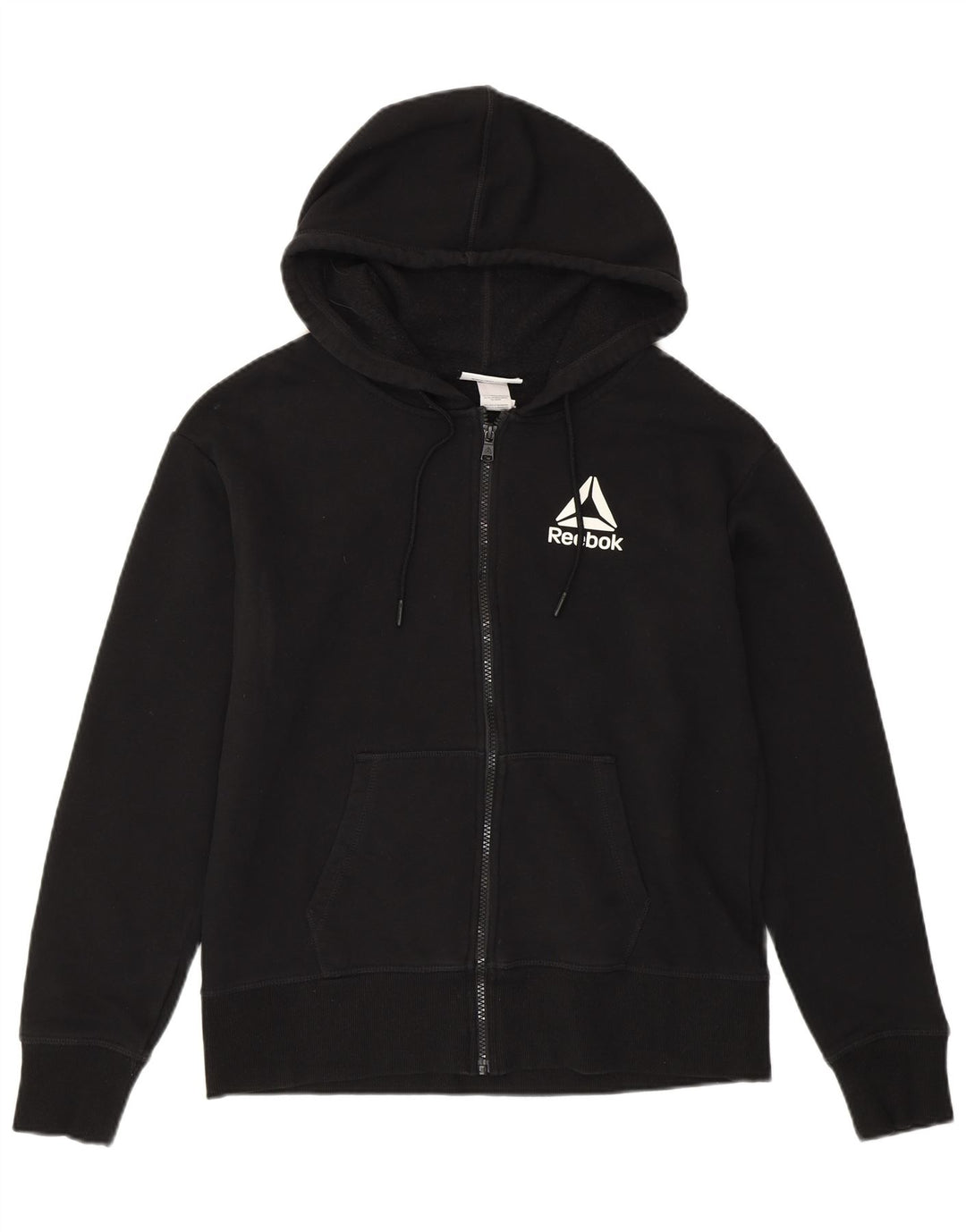 REEBOK Damen Zip Hoodie Pullover UK 14 Mittelschwarze Baumwolle