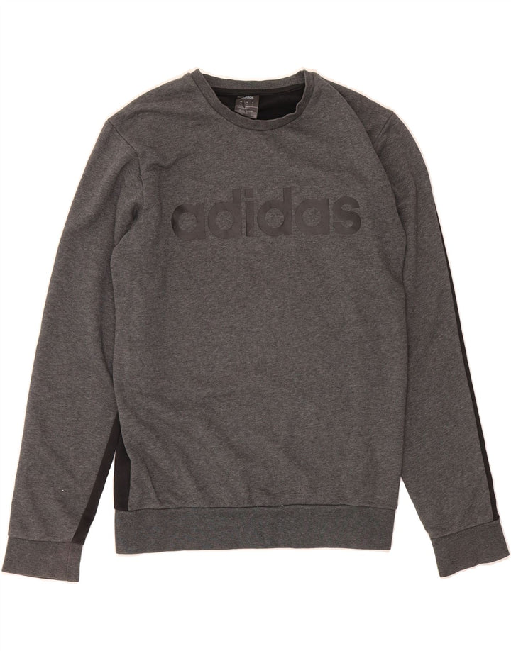 ADIDAS Mens Graphic Sweatshirt Jumper Small Grey Colourblock Cotton Vintage Adidas and Second-Hand Adidas from Messina Hembry 