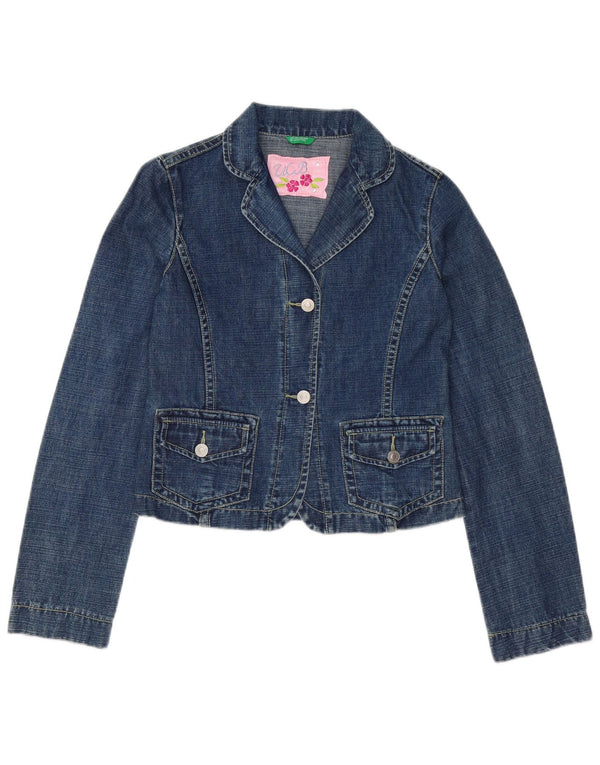 Benetton Mädchen-Jeansblazer mit 2 Knöpfen, 11–12 Jahre, XL, blaue Baumwolle