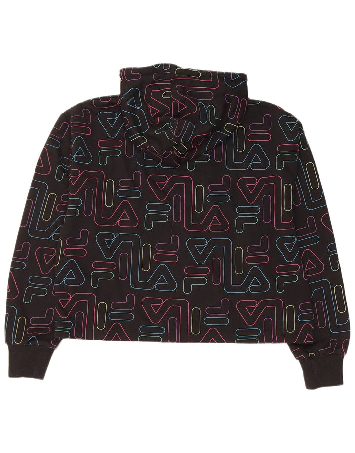 FILA Damen Crop Graphic Hoodie Pullover UK 14 Mittelschwarze Baumwolle