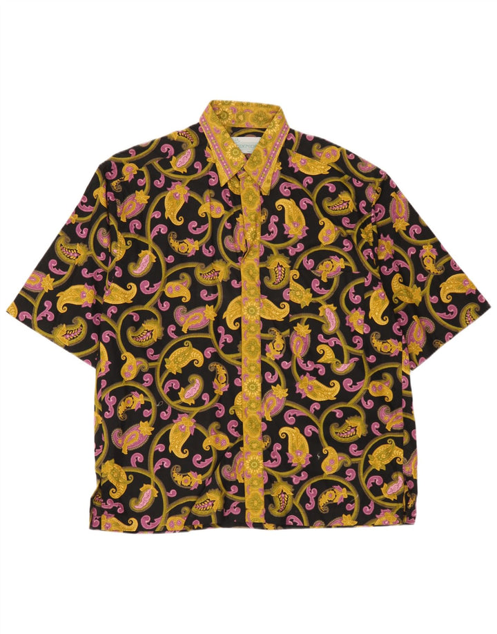 Vintage Herren Kurzarmhemd Mittelgelbe Paisley-Baumwolle