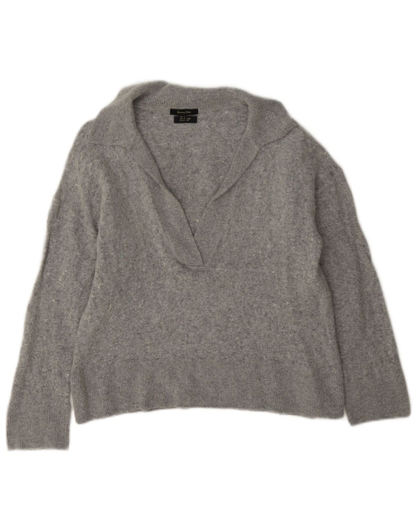 Massimo Dutti Damen Crop Polo Neck Pullover Pullover UK 10 Small Graue Viskose