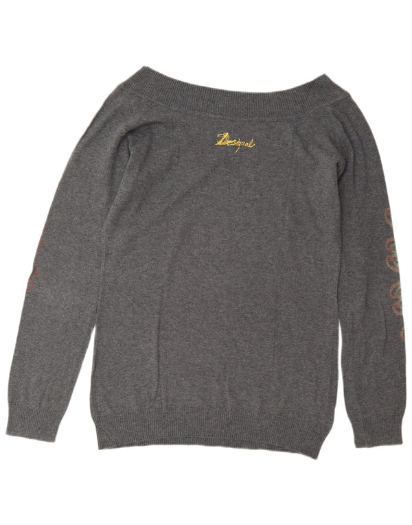 Desigual Damen Pullover mit grafischem U-Boot-Ausschnitt, Gr. 18, XL, Grau, Paisleymuster