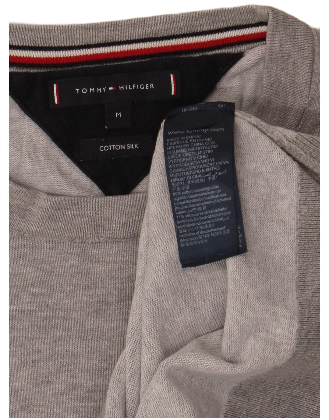 Tommy Hilfiger Herren-Pullover mit Rundhalsausschnitt, mittelgraue Baumwolle