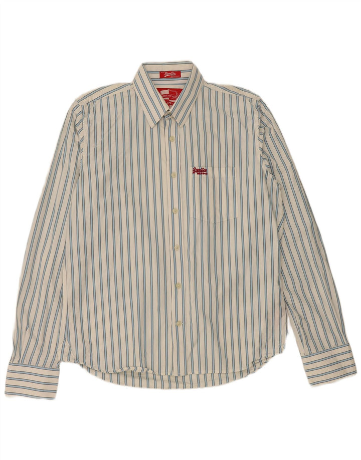 Superdry Herrenhemd 2XL weiß gestreift aus Baumwolle